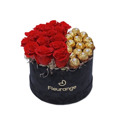 Aranjament Trandafiri Roșii și Ferrero Rocher | Fleurange.ro